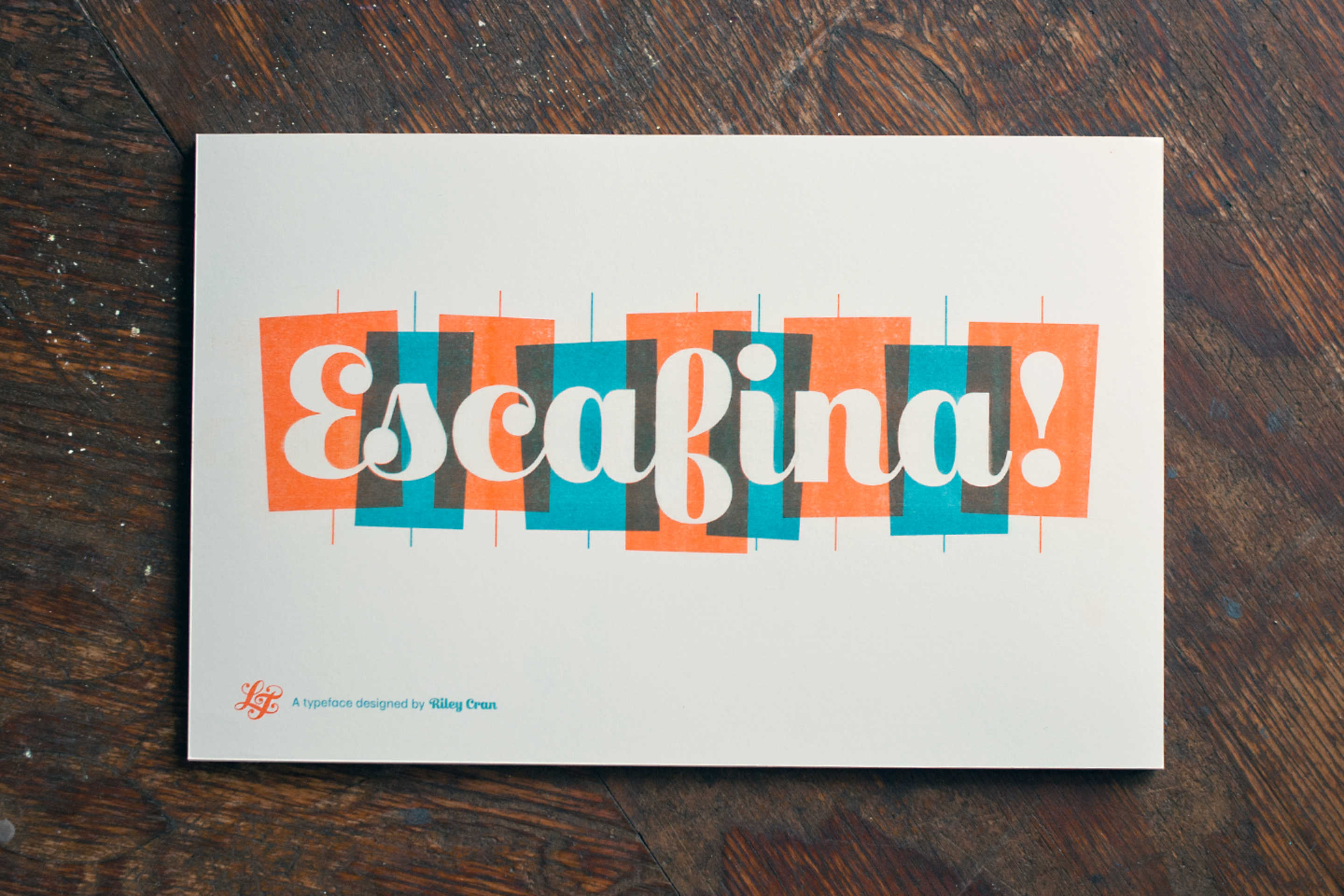 A risograph print using the Escafina typeface.